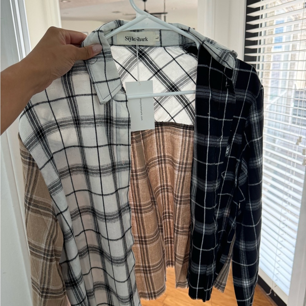 Patchwork Button Up Plaid Collared Shirt - Picture 3 of 3